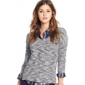 Paige Womens Martine Midnight Blue & White Marled VNeck Pullover Sweater Size XS